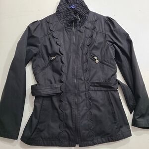 Womens Sz MEDIUM Betsey Johnson Water resistant Jacket Trench Coat, Black jacket